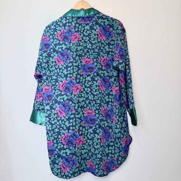 VS | VTG Gold Label Floral Ivy Print Relaxed Mini Nightie Robe Sleep Shirt - Picture 4 of 16